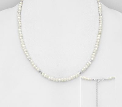 925 Sterling Silver Bead Necklace, Beaded with Freshwater Pearls