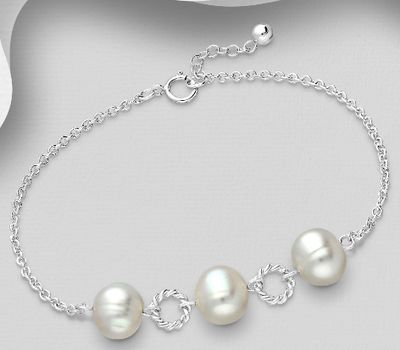 925 Sterling Silver Bracelet, Beaded with Freshwater Pearls