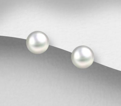 925 Sterling Silver Push-Back Earrings, Decorated with 5-5.5 mm Diameter Freshwater Pearls