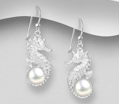 Malın səhifəsinə keç 925 Sterling Silver Seahorse Hook Earrings Decorated With Fresh Water Pearls
