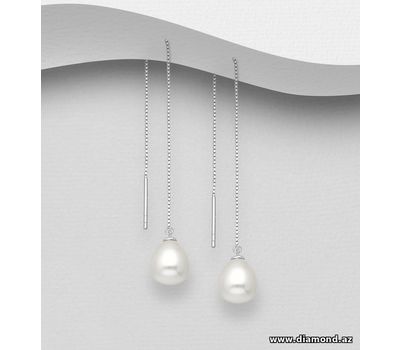 925 Sterling Silver Threader Earrings Decorated with Freshwater Pearls