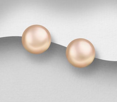 925 Sterling Silver Push-Back Earrings, Decorated with 12-12.5 mm Diameter AAA Freshwater Pearls