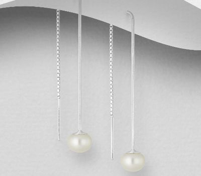 925 Sterling Silver Threader Earrings Decorated with Freshwater Pearls