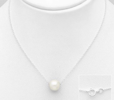 925 Sterling Silver Necklace, Beaded with 6-7 mm Diameter Freshwater Pearl