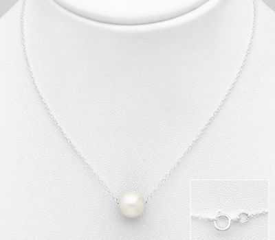 Şəkli böyütmək üçün tiklayın 925 Sterling Silver Necklace, Beaded with 6-7 mm Diameter Freshwater Pearl