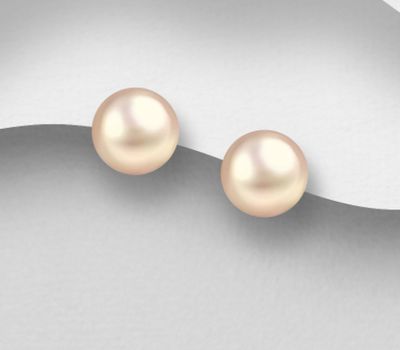 925 Sterling Silver Push-Back Earrings, Decorated with 9-9.5 mm Diameter AAA Freshwater Pearls
