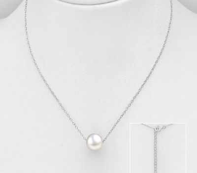 Şəkli böyütmək üçün tiklayın 925 Sterling Silver Necklace Beaded With Fresh Water Pearl
