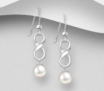 925 Sterling Silver Infinity Hook Earrings, Beaded with Freshwater Pearls