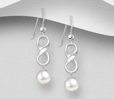 Malın səhifəsinə keç 925 Sterling Silver Infinity Hook Earrings, Beaded with Freshwater Pearls
