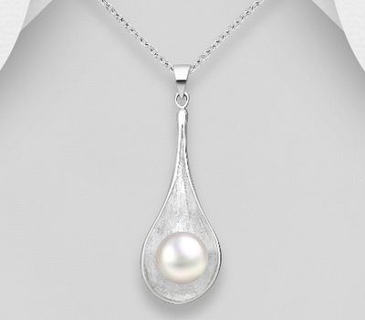 925 Sterling Silver Pendant, Decorated with 12 mm Diameter Freshwater Pearl