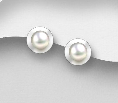 925 Sterling Silver Push-Back Earrings, Decorated with FreshWater Pearls