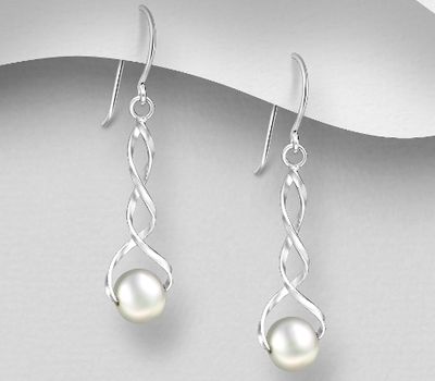 Şəkli böyütmək üçün tiklayın 925 Sterling Silver Twist Hook Earrings Decorated with Freshwater Pearls