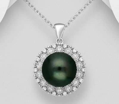 925 Sterling Silver Circle Pendant, Decorated with CZ Simulated Diamonds and Freshwater Pearl