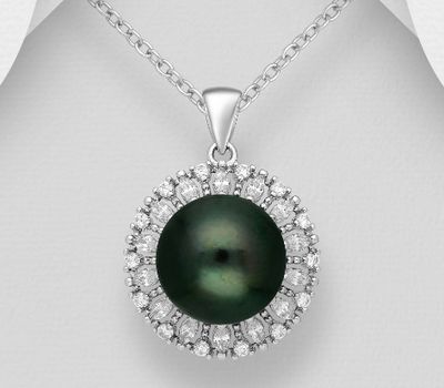 Şəkli böyütmək üçün tiklayın 925 Sterling Silver Circle Pendant, Decorated with CZ Simulated Diamonds and Freshwater Pearl