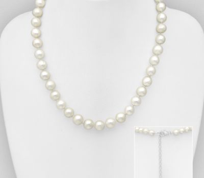 925 Sterling Silver Necklace, Beaded with 7-7.5 mm Diameter AAA Freshwater Pearls