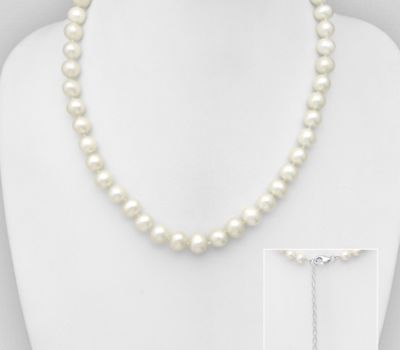 925 Sterling Silver Necklace, Beaded with 6-6.5 mm Diameter AA+ Freshwater Pearls