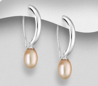 Şəkli böyütmək üçün tiklayın 925 Sterling Silver Hook Earrings, Decorated with Freshwater Pearls
