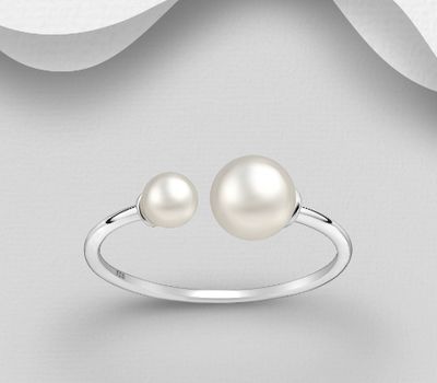 925 Sterling Silver Open Ring, Decorated with Freshwater Pearls