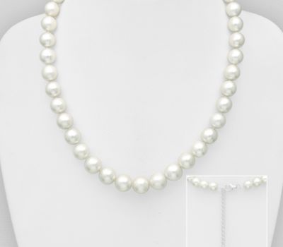 925 Sterling Silver Necklace, Beaded with 8-8.5 mm Diameter AAA Freshwater Pearls