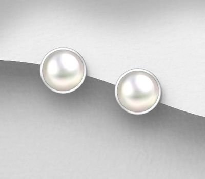 925 Sterling Silver Push-Back Earrings, Decorated With FreshWater Pearls