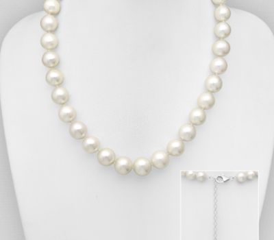 925 Sterling Silver Necklace, Beaded with 9-10 mm Diameter AA+ Freshwater Pearls