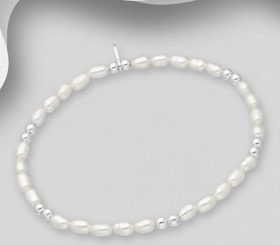 925 Sterling Silver Ball Bracelet, Beaded with Freshwater Pearls