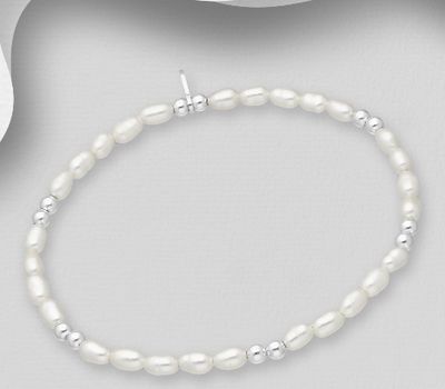 Şəkli böyütmək üçün tiklayın 925 Sterling Silver Ball Bracelet, Beaded with Freshwater Pearls