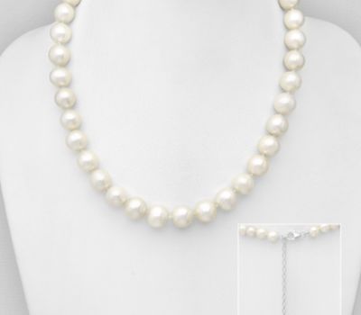 925 Sterling Silver Necklace, Beaded with 8-8.5 mm Diameter AA+ Freshwater Pearls