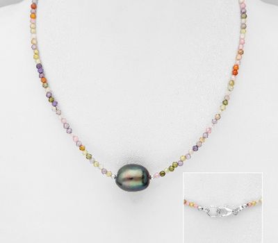 Şəkli böyütmək üçün tiklayın 925 Sterling Silver Necklace, Beaded with Crystal Glass and Freshwater Pearl