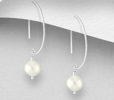 Şəkli böyütmək üçün tiklayın 925 Sterling Silver Hook Earrings, Decorated with Freshwater Pearls