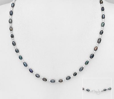 925 Sterling Silver Bead Necklace, Beaded with Freshwater Pearl