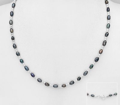 Şəkli böyütmək üçün tiklayın 925 Sterling Silver Bead Necklace, Beaded with Freshwater Pearl