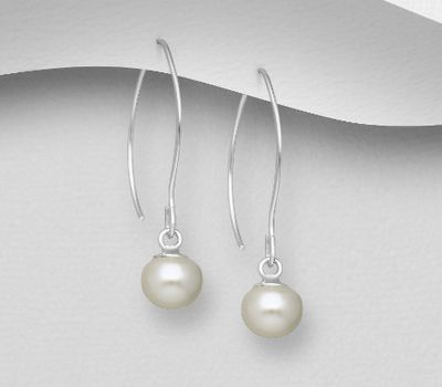925 Sterling Silver Hook Earrings Decorated with Freshwater Pearls