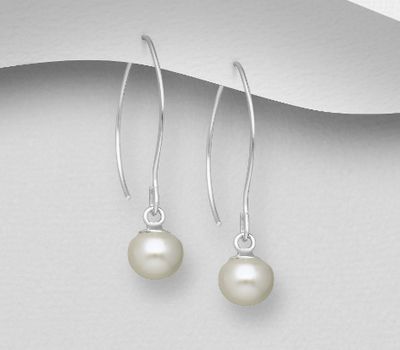 Şəkli böyütmək üçün tiklayın 925 Sterling Silver Hook Earrings Decorated with Freshwater Pearls