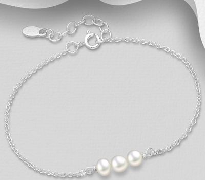 925 Sterling Silver Bracelet, Beaded with 5 mm Width Freshwater Pearls