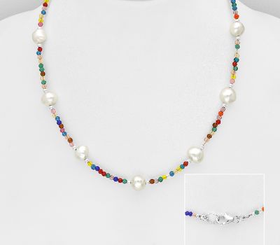 Şəkli böyütmək üçün tiklayın 925 Sterling Silver Beaded Necklace, Beaded with Crystal Glass and Freshwater Pearls