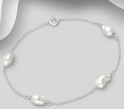 925 Sterling Silver Bracelet, Beaded with Freshwater Pearls