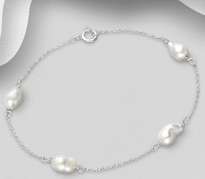 Şəkli böyütmək üçün tiklayın 925 Sterling Silver Bracelet, Beaded with Freshwater Pearls