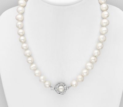 White Base Rose Necklace Beaded With Fresh Water Pearls