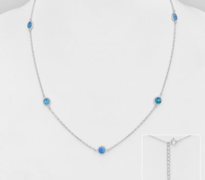 925 Sterling Silver Necklace Decorated With Lab-Created Opal
