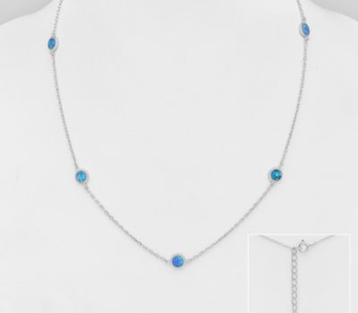 Şəkli böyütmək üçün tiklayın 925 Sterling Silver Necklace Decorated With Lab-Created Opal