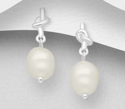 925 Sterling Silver Knot Push-Back Earrings, Beaded with Freshwater Pearls, Shape and Size Will Vary.