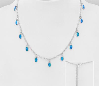 Şəkli böyütmək üçün tiklayın 925 Sterling Silver Necklace Decorated With Lab-Created Opal