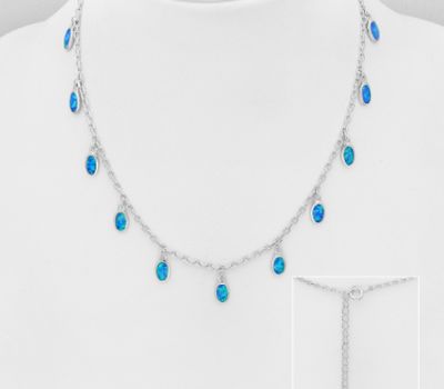 925 Sterling Silver Necklace Decorated With Lab-Created Opal