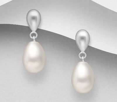 925 Sterling Silver Push-Back Earrings Decorated with Freshwater Pearls, Pearls Shape may vary.