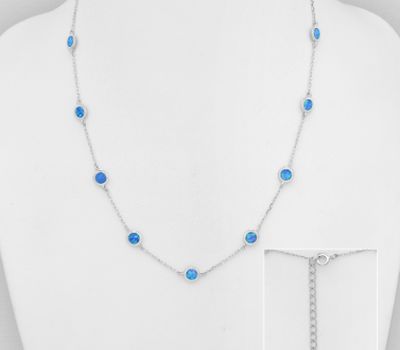 925 Sterling Silver Necklace Decorated With Lab-Created Opal