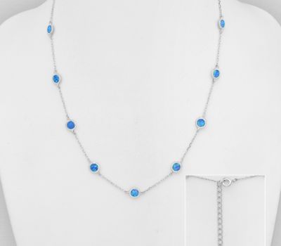 Şəkli böyütmək üçün tiklayın 925 Sterling Silver Necklace Decorated With Lab-Created Opal