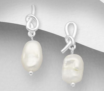 925 Sterling Silver Knot Push-Back Earrings, Beaded with Freshwater Pearls, Shape and Size Will Vary.