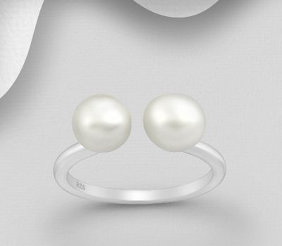 925 Sterling Silver Adjustable Ring, Decorated with Freshwater Pearl