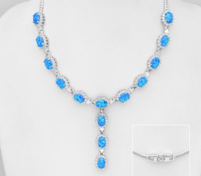 Şəkli böyütmək üçün tiklayın 925 Sterling Silver Necklace Decorated With CZ and Lab-Created Opal